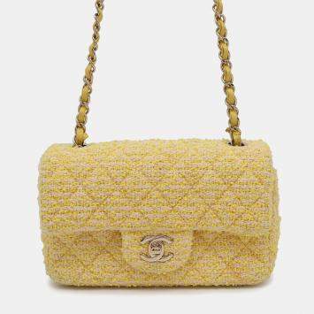 Pre Owned Chanel Turnlock CC Mini Yellow Tweed Chain Shoulder Bag