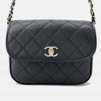 Pre Owned Chanel Matelasse Small Black Caviar Leather Messenger Bag