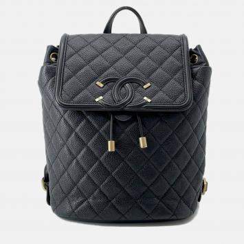 Pre Owned Chanel CC Filigree Black Caviar Leather Backpack