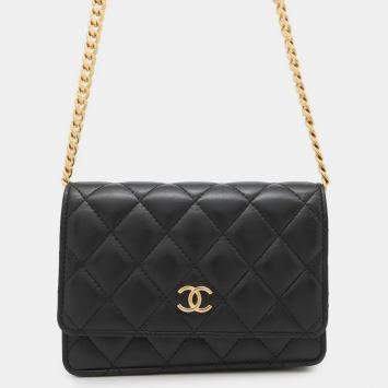 Chanel Matelasse Pearl Chain Mini Black Lambskin Chain Wallet