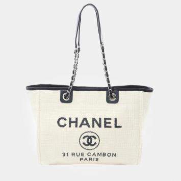 Chanel White Small Raffia Deauville Tote