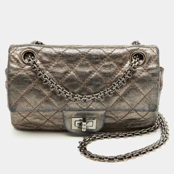 Pre Owned Chanel Metallic Quilted Leather Reissue 2.55 Reissue Mini Flap Bag