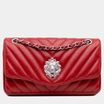 Chanel Red Medium Chevron Lambskin Leo Lion Flap Bag