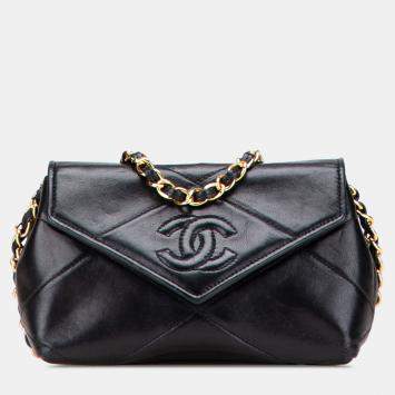 Pre Owned Chanel Black Mini CC Quilted Lambskin Single Flap