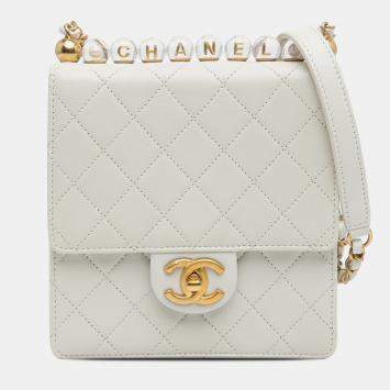 Pre Owned Chanel Chic Pearls Flap Small Lambskin Shoulder Bag
