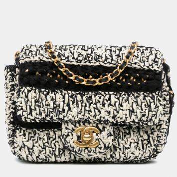 Pre Owned Chanel Braided With Love Flap Medium Raffia Shoulder Bag