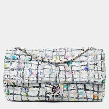Pre Owned Chanel Hand Painted Graffiti Flap Medium Calfskin Shoulder Bag