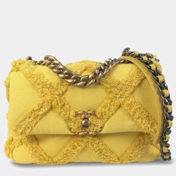 Pre Owned Chanel 19 Flap Medium Canvas Shoulder Bag