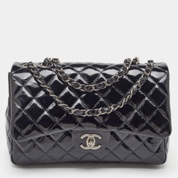 Chanel Black Quilted Patent Leather Jumbo Classic Single Flap Bag