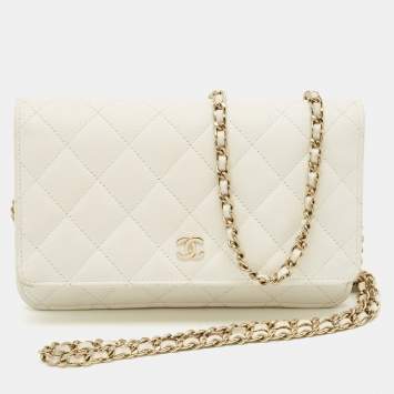 Chanel White Quilted Caviar Leather WOC Bag