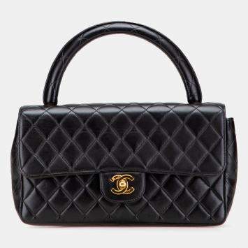 Pre Owned Chanel Black Medium Lambskin Parent Kelly Flap