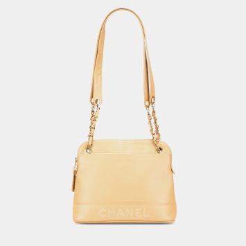 Chanel Yellow Caviar Logo Chain Shoulder Bag