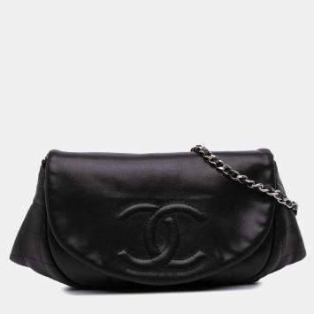 Chanel Black CC Lambskin Half Moon Wallet on Chain