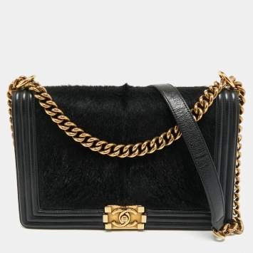 Chanel Black Calf Hair and Leather New Medium Boy Flap Bag