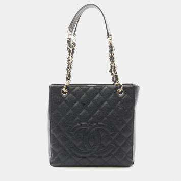 Pre Owned Chanel PST Black Leather Tote Bag