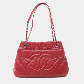 Pre Owned Chanel Matelasse Red Calfskin Tote Bag