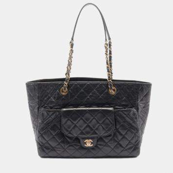 Pre Owned Chanel CC Black Leather Tote Bag