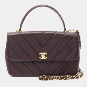 Pre Owned Chanel Chevron V-Stitch Bordeaux Lambskin Handbag
