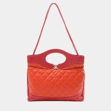 Pre Owned Chanel 31 Red/Orange Leather Shoulder Bag