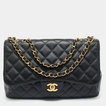 Chanel Black Quilted Caviar Leather Jumbo Classic Single Flap Bag
