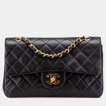 Pre Owned Chanel Black Small Classic Lambskin Double Flap