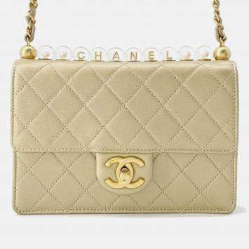 Pre Owned Chanel Matelasse Chain shoulder Bag Gold Leather