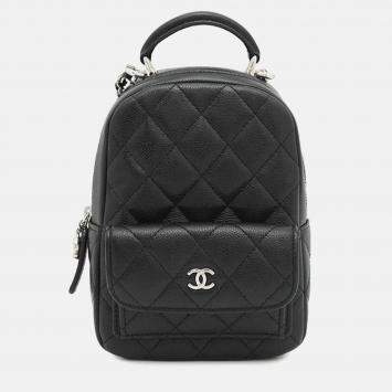 Pre Owned Chanel Matelasse Timeless Classics Mini Backpack Black Caviar Leather