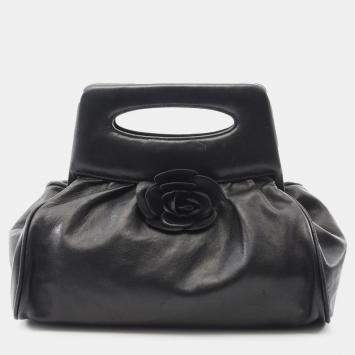 Pre Owned Chanel Black Lambskin Camellia Handbag