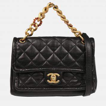 Pre Owned Chanel 2way Black Lambskin Handbag