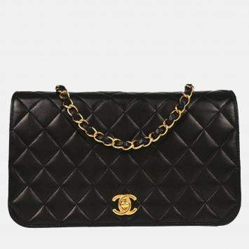 Pre Owned Chanel Turnlock Small Full Flap Black Lambskin Shoulder Bag