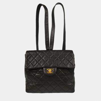 Pre Owned Chanel Black Lambskin Backpack