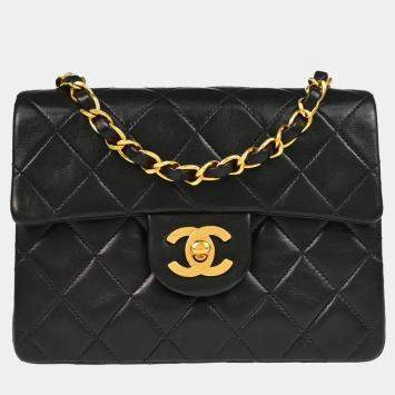 Chanel Black Lambskin Mini Classic Square Flap Shoulder Bag