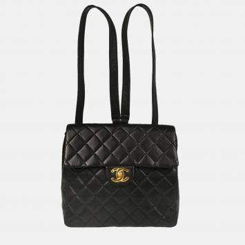 Pre Owned Chanel CC Black Lambskin Backpack