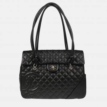 Pre Owned Chanel Cambon Ligne Black Calfskin Tote Handbag