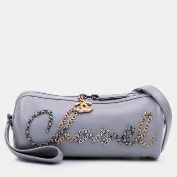 Pre Owned Chanel 20s Bowling Gray Calfskin Leather Shoulder Bag