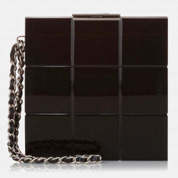 Pre Owned Chanel Choco Bar Lucite Perspex Black Handbag