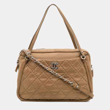 Pre Owned Chanel Brown Quilted Iridescent Calfskin Relax CC Satchel