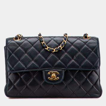 Pre Owned Chanel Black Medium Quilted Lambskin Double Sided Flap