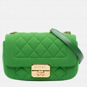 Pre Owned Chanel Green Mini Jersey Chic With Me Flap