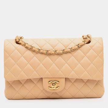 Chanel Beige Medium Classic Lambskin Double Flap