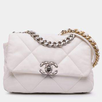 Chanel White Medium Lambskin 19 Flap