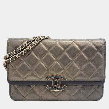 Pre Owned Chanel Gold Leather WOC Mini Crossbody Bag