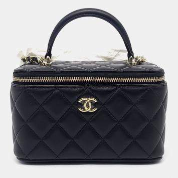 Chanel Black Leather Vanity Top Handle Crossbody Bag