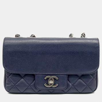 Pre Owned Chanel Black Leather Caviar Flap Chain Bag