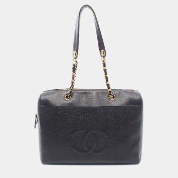 Pre Owned Chanel Jumbo Black Calfskin Chain Shoulder Bag