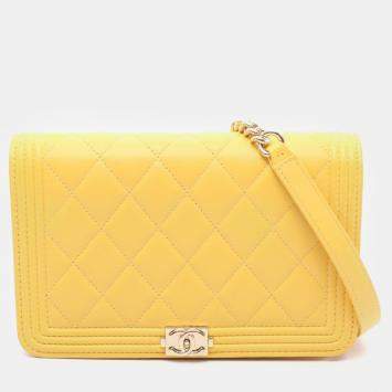 Chanel Boy Chanel Wallet On Chain Shoulder Bag Leather Yellow 