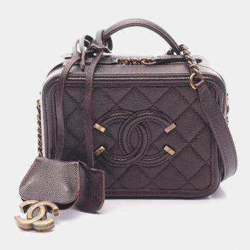 Pre Owned Chanel CC Filigree Mini Leather Vanity Shoulder Bag