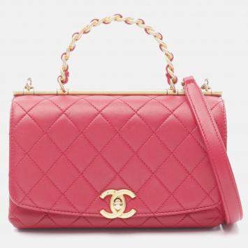 Pre Owned Chanel Matelasse CC Pink Lambskin Leather Handbag