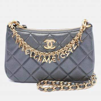 Pre Owned Chanel Matelasse Cc Logo Crossbody Chain Shoulder Bag Lambskin Gray Ghw