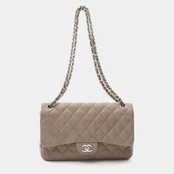 Pre Owned Chanel Classic Double Flap Large Brown Leather Shoulder Bag